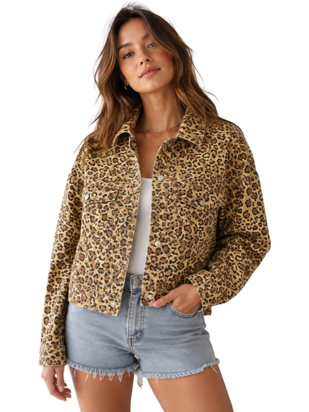 Cotton On Leopard Print Jean Jacket - Tan & Black